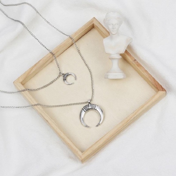 3/$30 Silver Mede Double Crescent Necklace - Picture 2 of 3